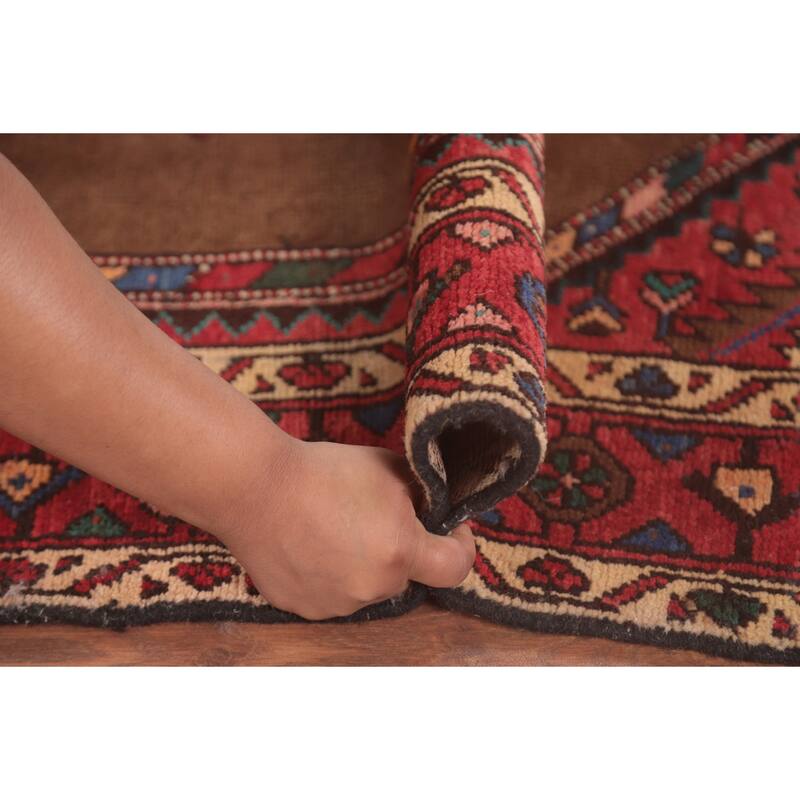 Brown Geometric Hamedan Vintage Persian Area Rug Handmade Wool Carpet - 4'6"x 7'1"