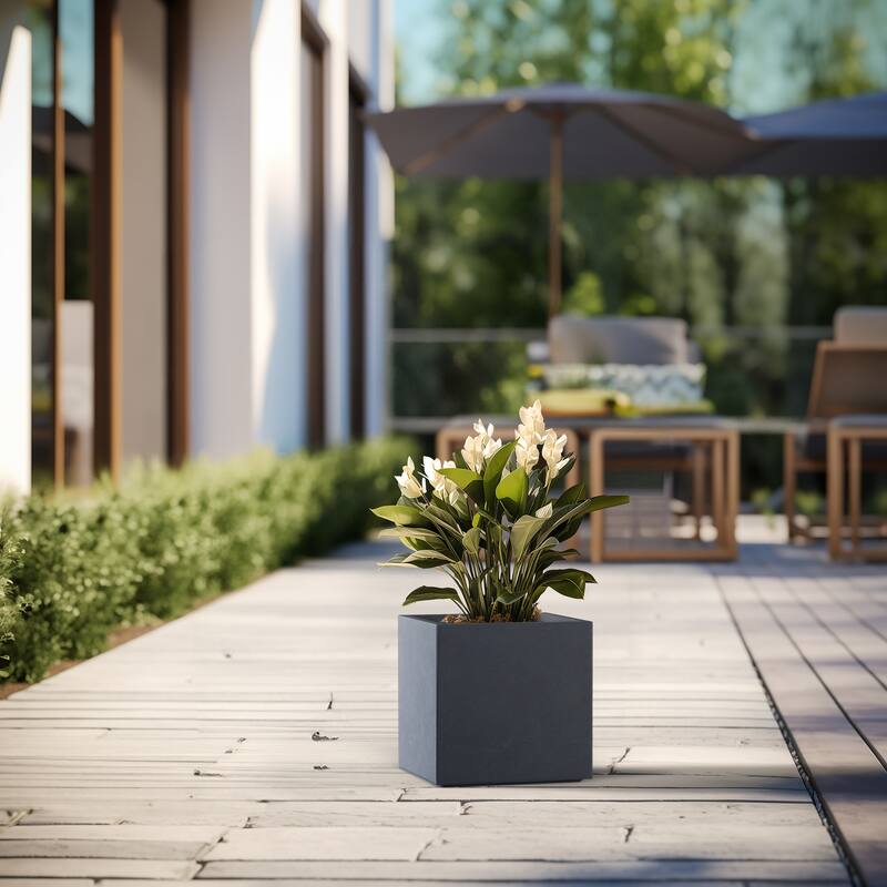 Tall Concrete Square Plant boxes / Large Indoor and Outdoor flower Planters - 12 Inch High - Granite Gray