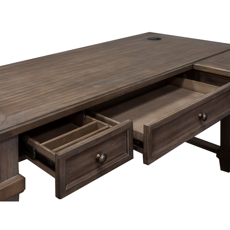 Carson Wood Open L-Desk & Return, Writing Table, Office Desk, Gray