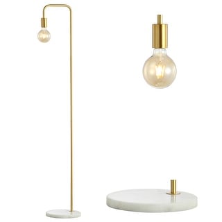 JONATHAN Y Haines 60" Minimalist Edison Metal/Marble Floor Lamp, Gold