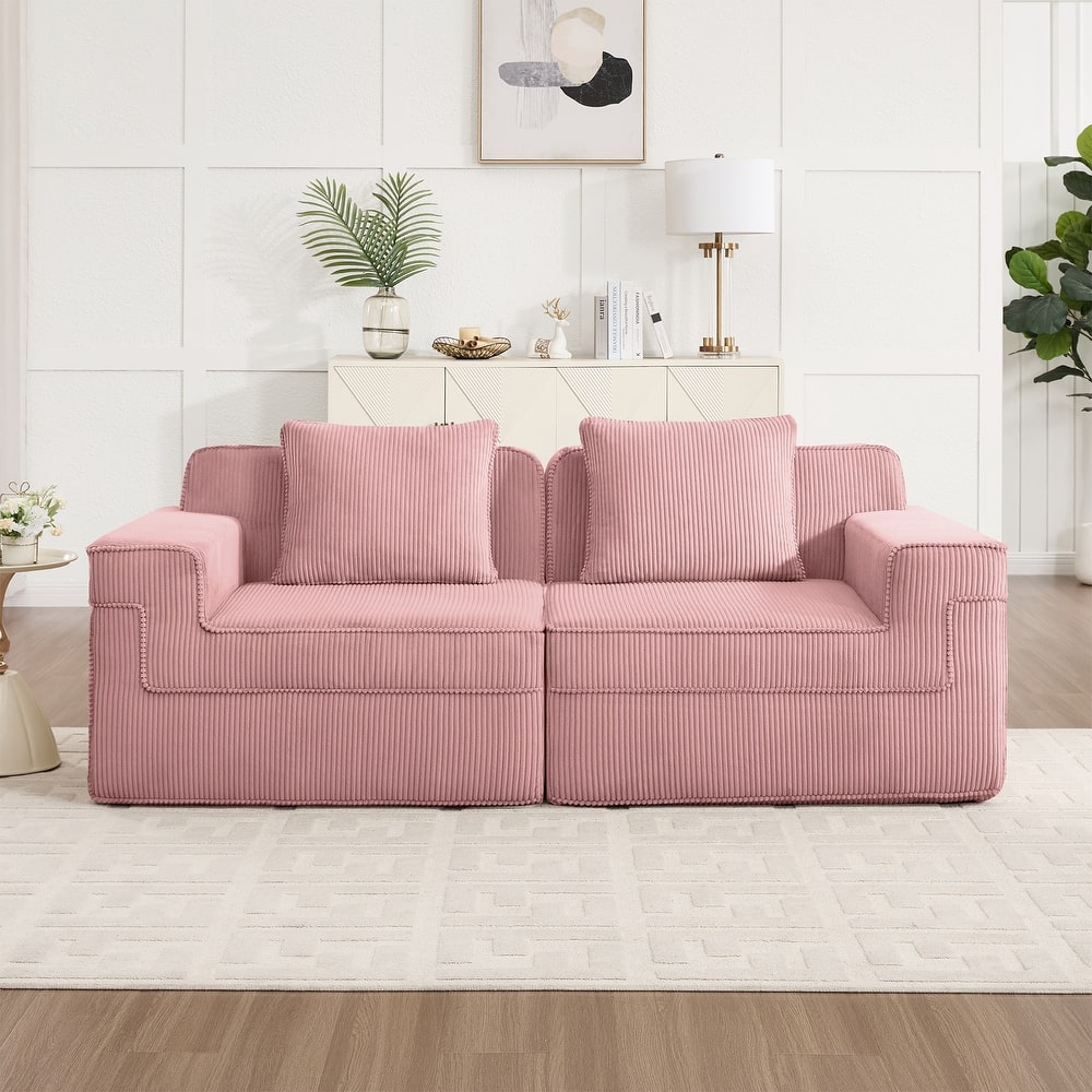 2-Seater Loveseat Boneless Sofa Couch with Deep Seat, Comfortable Modular Sofa Couch with Throw Pillows
