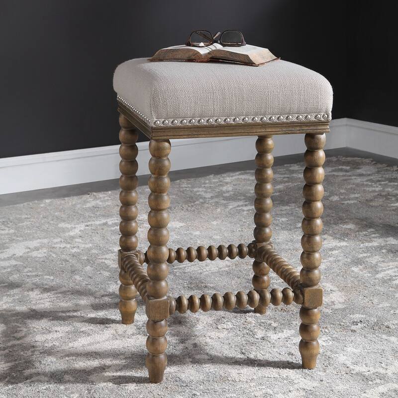 Uttermost Pryce 15" Wide Wooden Upholstered Counter Stool with