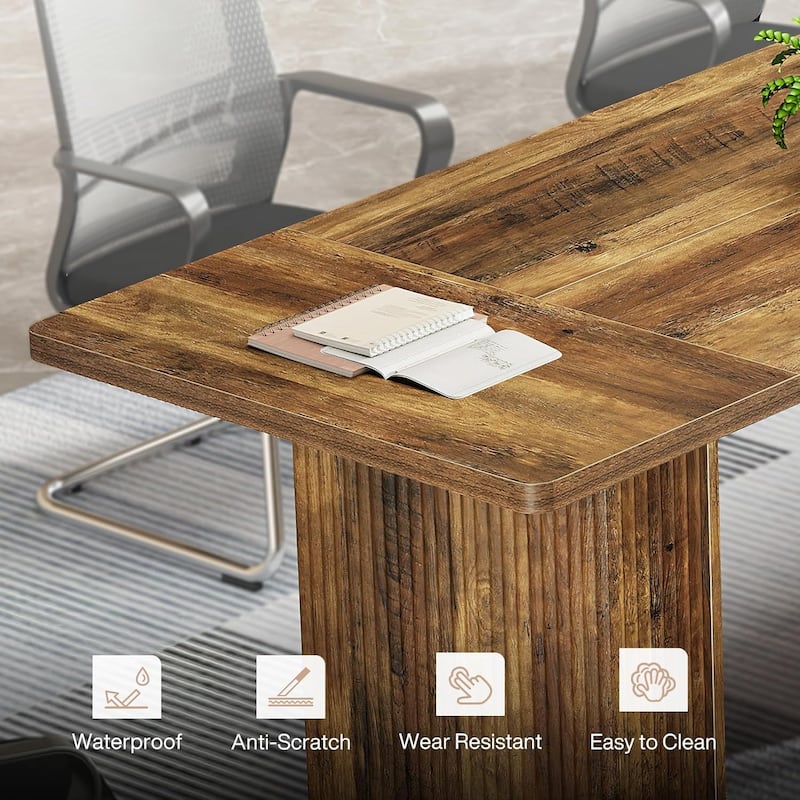 70.89 Inches Brown Engineered Wood Conference Table, 6FT Rectangular Meeting Room Table