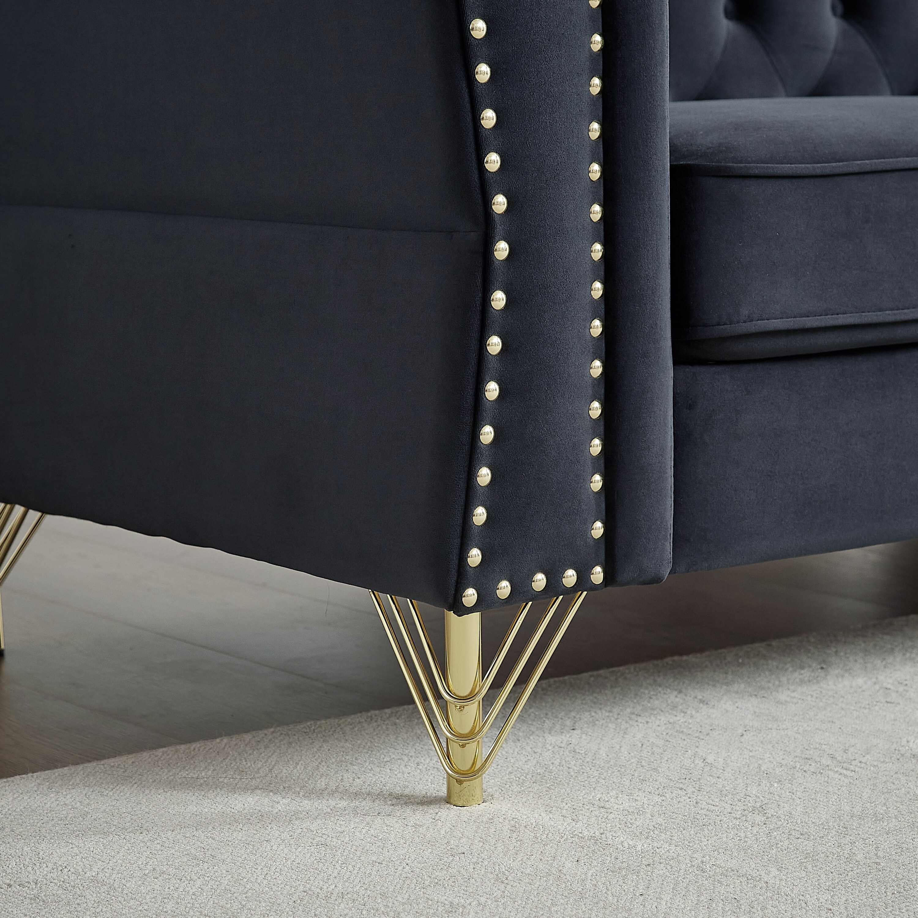 Black velvet chesterfield chair sale