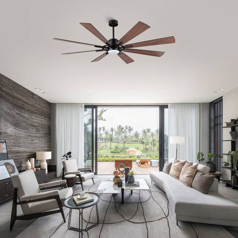 72"/80" DC Motor Indoor Ceiling Fan with Lights and Remote - 72" - Black and Walnut