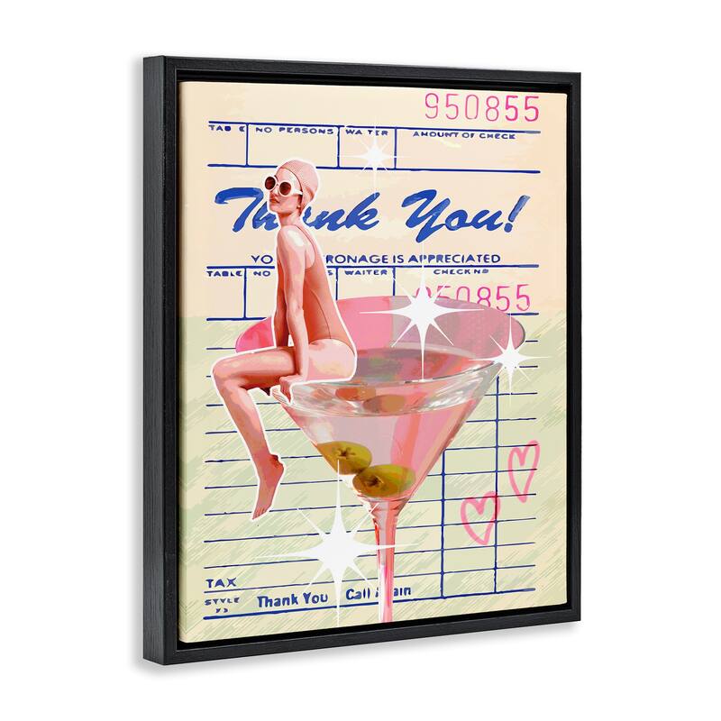 Stupell Retro Vintage Restaurant Check Framed Floater Canvas Wall Art Design By Lil' Rue