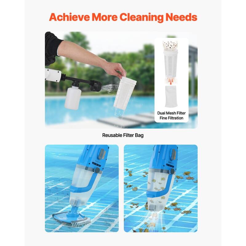 Cordless Rechargeable Pool Vacuum Cleaner 4000mAh Battery, 60 Min Runtime - 76.0 x 10.2 x 6.1 in