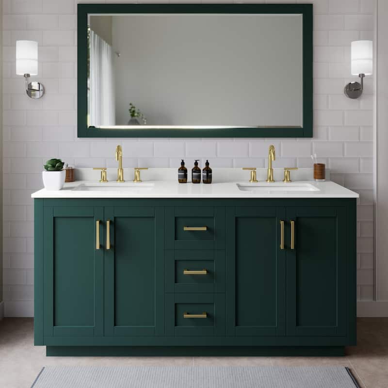 Wyndham Collection WCF292966D-QTZ-US3M58 Miranda 66" Free Standing - Green / White Quartz Top / Brushed Gold Hardware