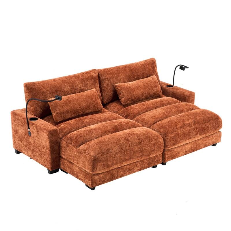 Chaise Lounge Chair Upholstered Modular Sofa with Cup & Phone Holders