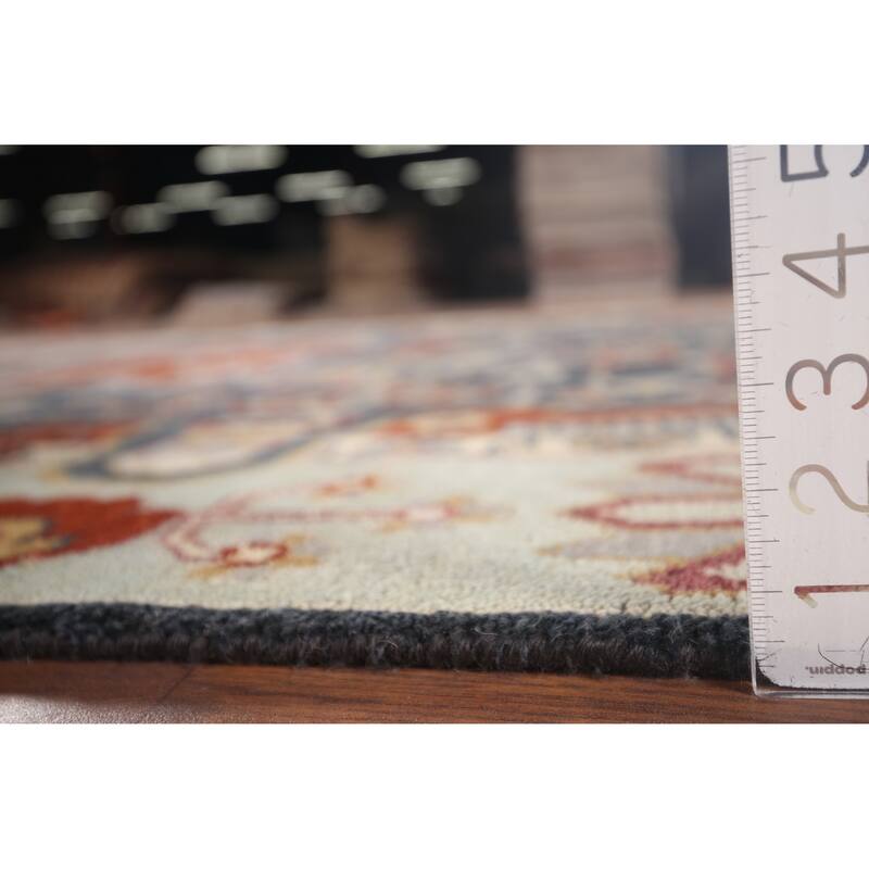 Blue Geometric Heriz Serapi Indian Area Rug Handmade Wool Carpet - 8'0"x 9'9"