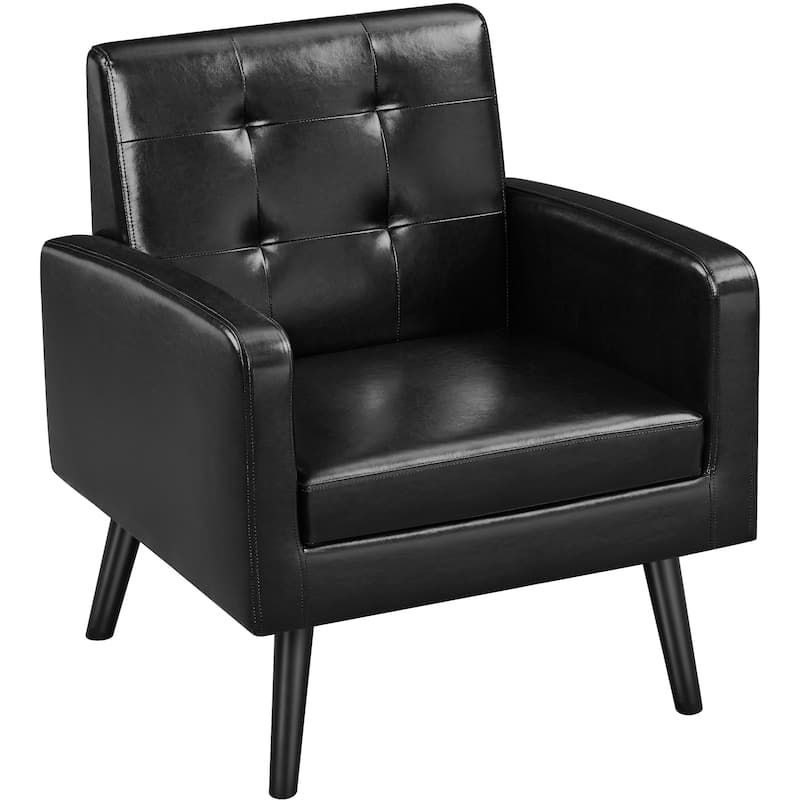 Yaheetech Modern Faux Leather Tufted Accent Chair with Solid Wood Legs - 28.5"×29"×33" - Black