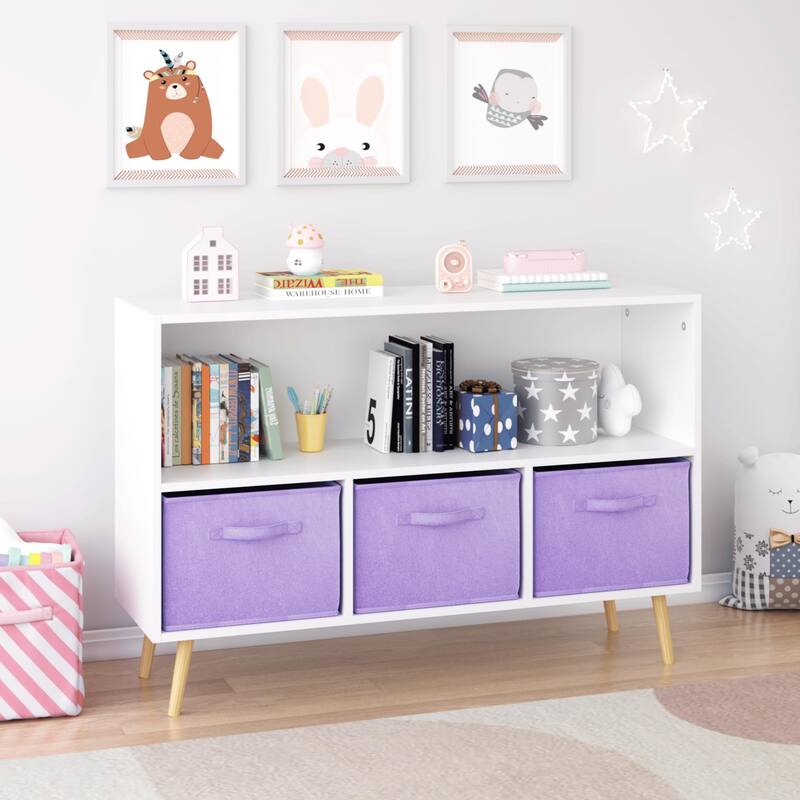 Kids bookcase with Collapsible Fabric Drawers, Children's Book Display, Toy Storage Cabinet Organizer