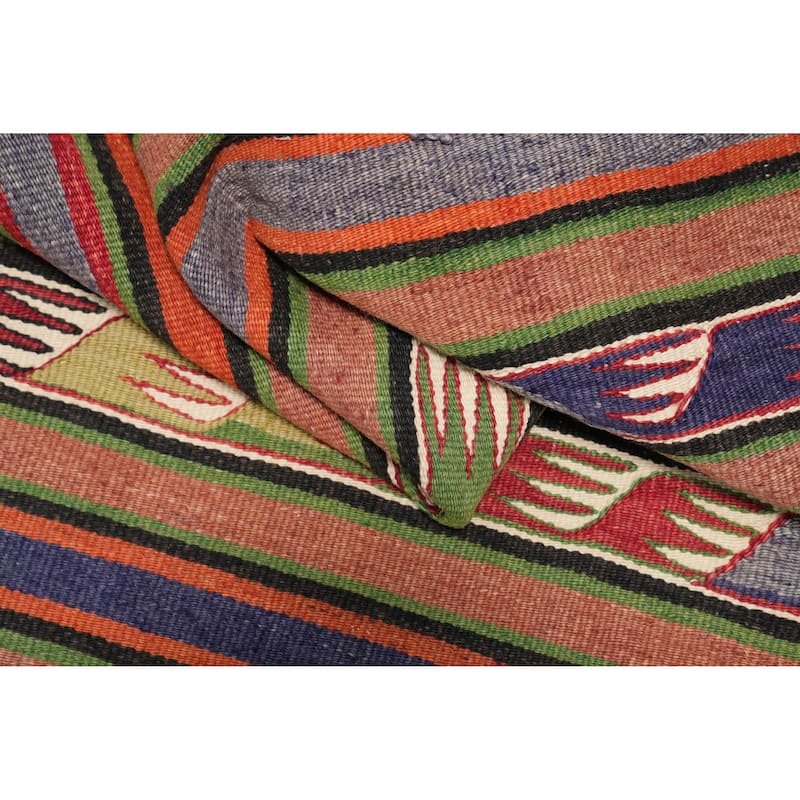 Hand Woven Oriental 100% Wool Carpet Southwestern Tribal Multi-Colored Kilim Runner Rug - 9' 3'' X 4' 3''