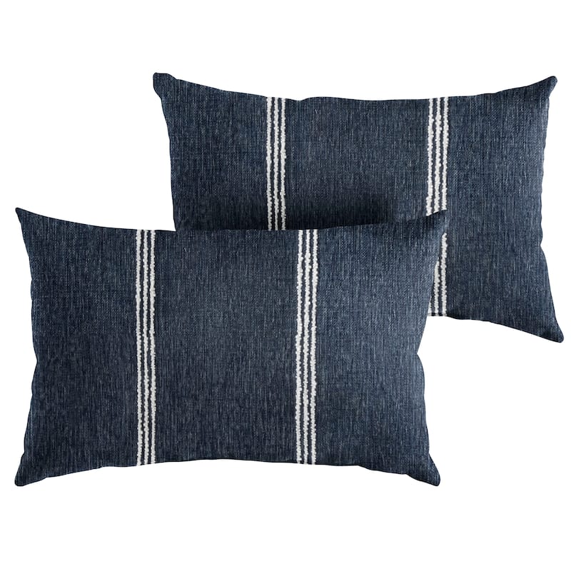 Sunbrella Textured Indoor/Outdoor Knife Edge Pillow (Set of 2) - 12 in H x 24 in W x 6 in D - Lengthen Indigo