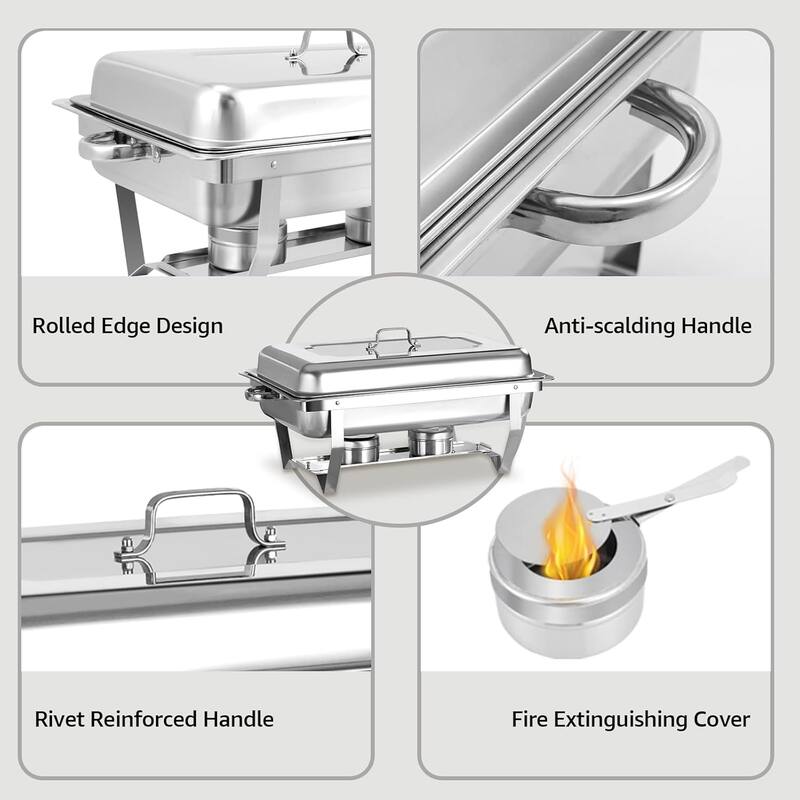 4 Pack Chafing Dish Buffet Set, 8QT Stainless Steel 1/2 Size Pan Chafing Dish, Chafers and Buffet Warmer Sets for Wedding