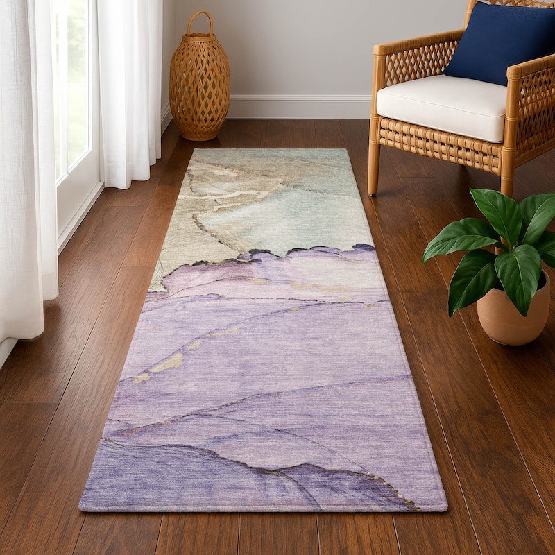 Premium Washable Super Soft Abstract Watercolor Mayfield Rug - Lavender - 2'3" x 7'6"