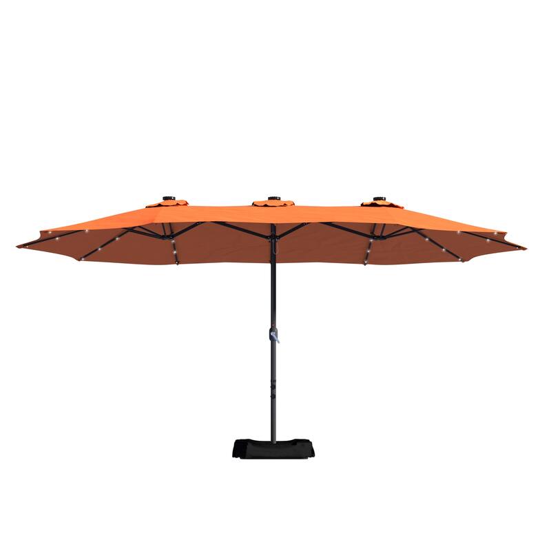 15ft Rectangular Patio Umbrella with Base and LED Lights