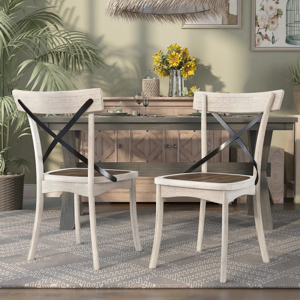 McFarlane Farmhouse Antique White Wood X-backed Chairs by Furniture of America (Set of 2)