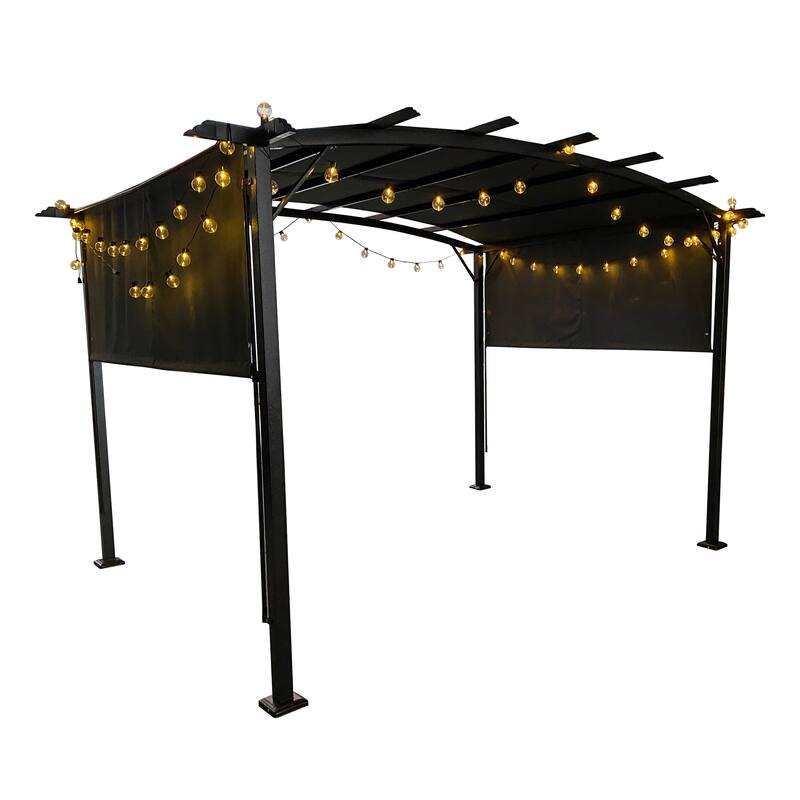 12x9 Ft Outdoor Pergola with Retractable Canopy, Steel Frame Gazebo for Gardens, Terraces, and Backyards