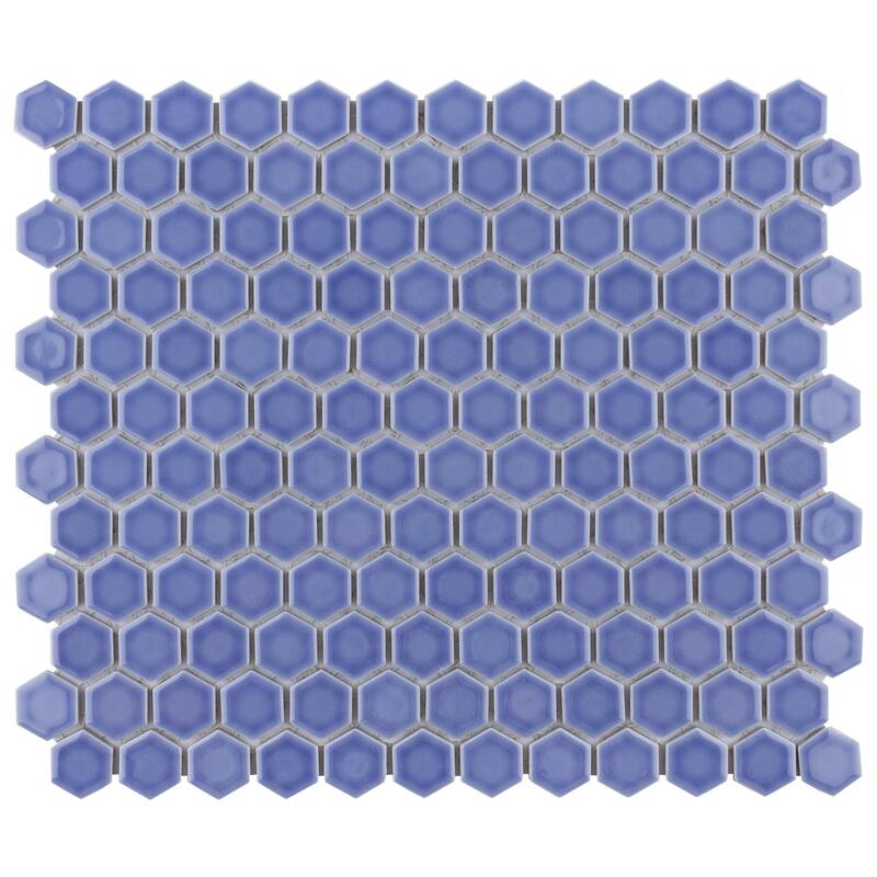 Merola Tile Tribeca 1" Hex Glossy Periwinkle 10-1/4" x 11-7/8" Porcelain Mosaic Floor and Wall Tile