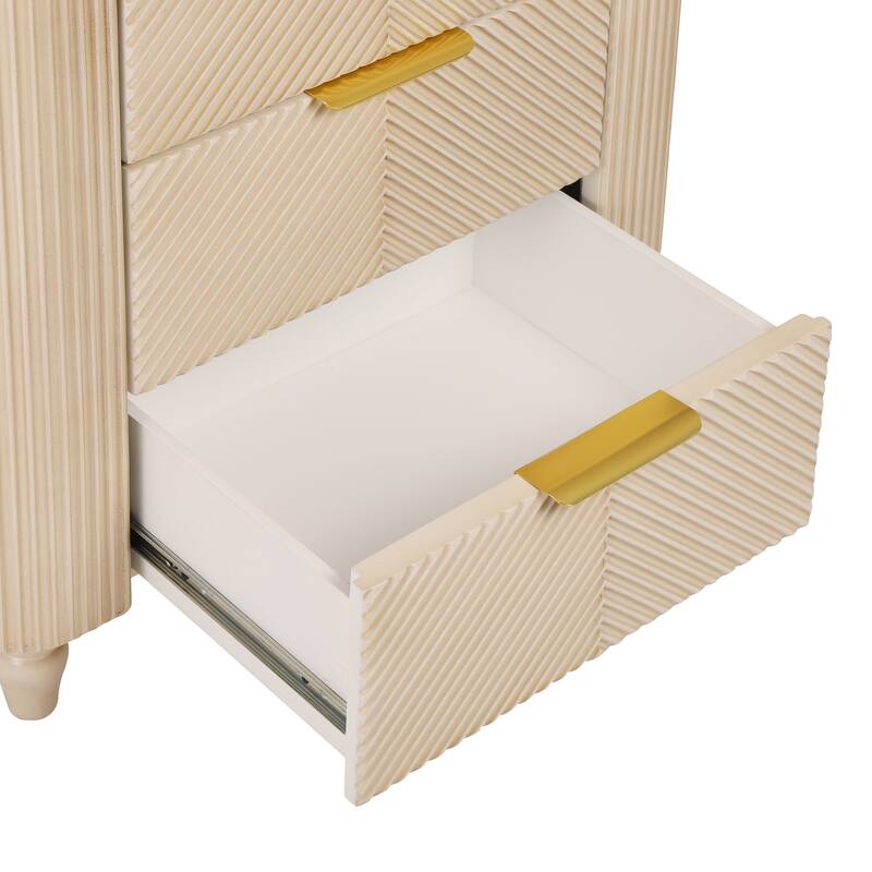 Bedside Table Champagne End Table Side Table with 3 Drawers, Storage Cabinet Corner Table Lamp Table