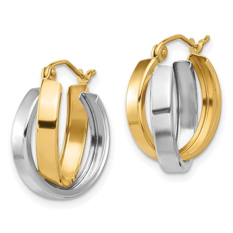Curata 10k Two tone Gold Polished Double Hoop Earrings 19.17x6.67mm