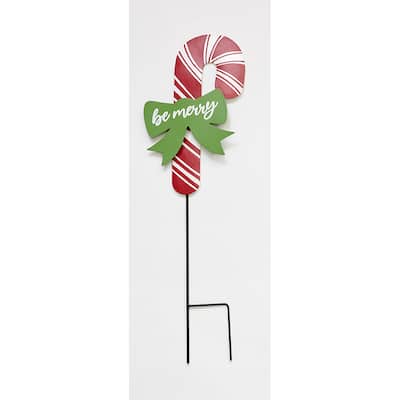 12" Metal Christmas Candy Cane on 12" Stake, Set of 3 - 12