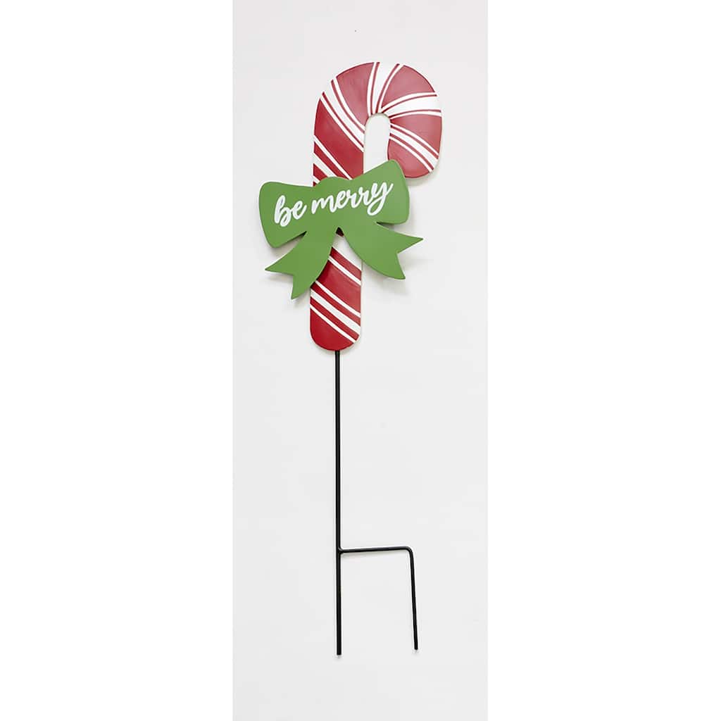 12" Metal Christmas Candy Cane on 12" Stake, Set of 3 - 12