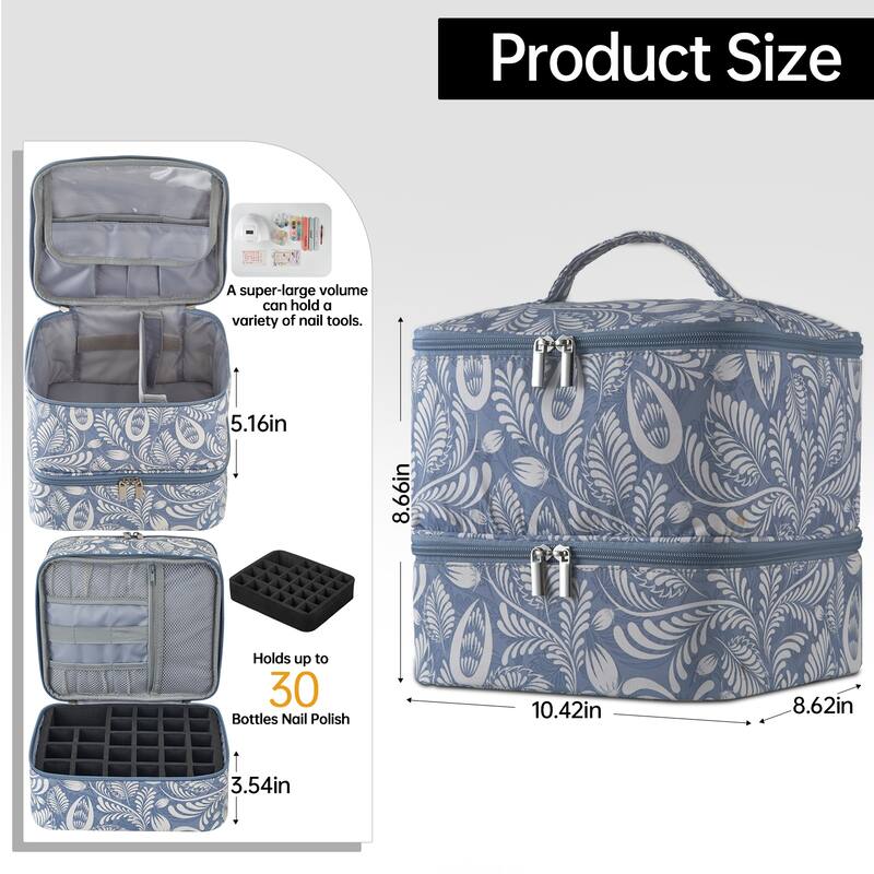 Double-Layer Nail Polish Organizer Bag, Holds 27 Bottles, Nail Tools & Dryer Storage Case with Adjustable Dividers