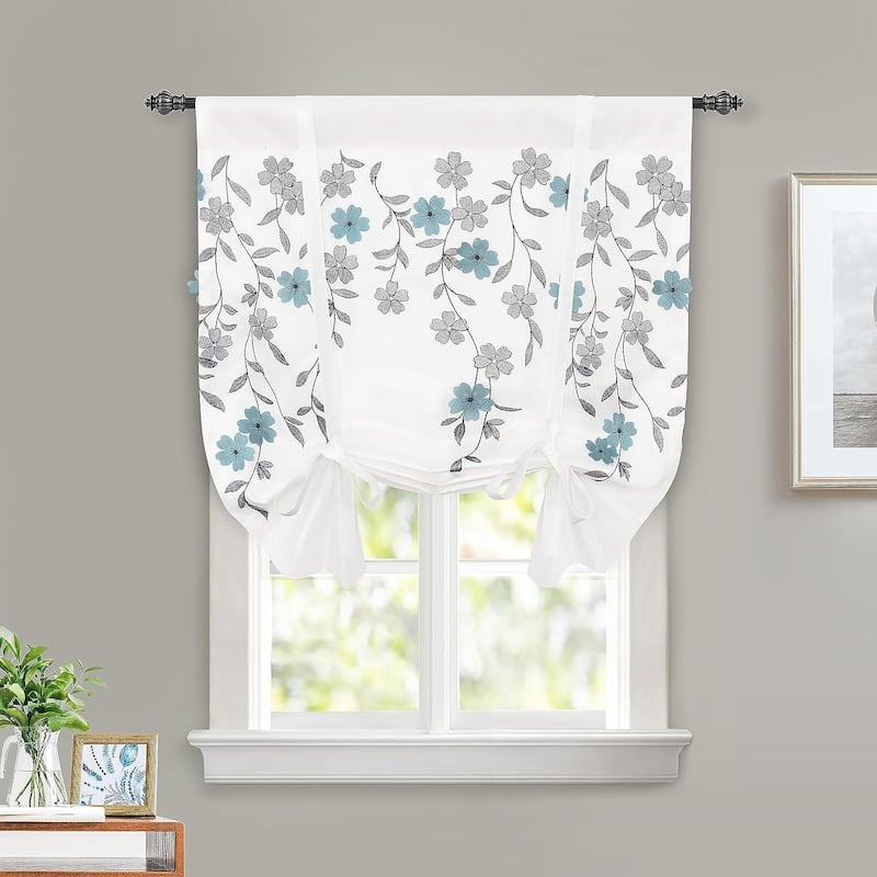 DriftAway Tie Up Curtains Floral Embroidered Balloon Isabella Roman Shades Rod Pocket