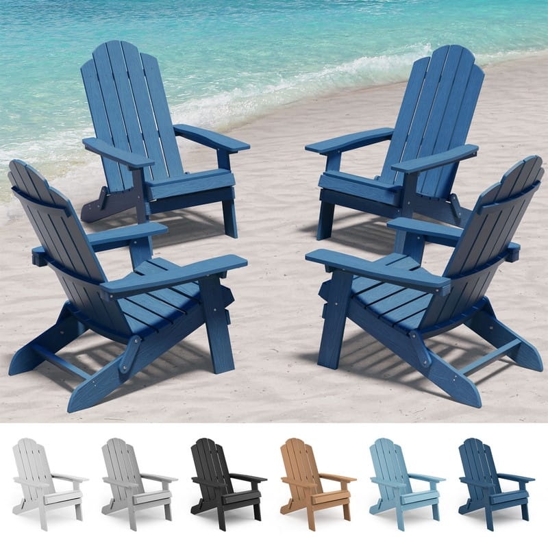 WINSOON All Weather HIPS Outdoor Folding Adirondack Chairs Outdoor Chairs Set of 4