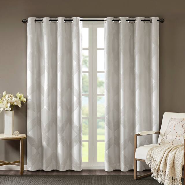 Abel Ogee Knitted Jacquard Total Blackout Curtain Panel by SunSmart - 50"W x 108"L - Ivory