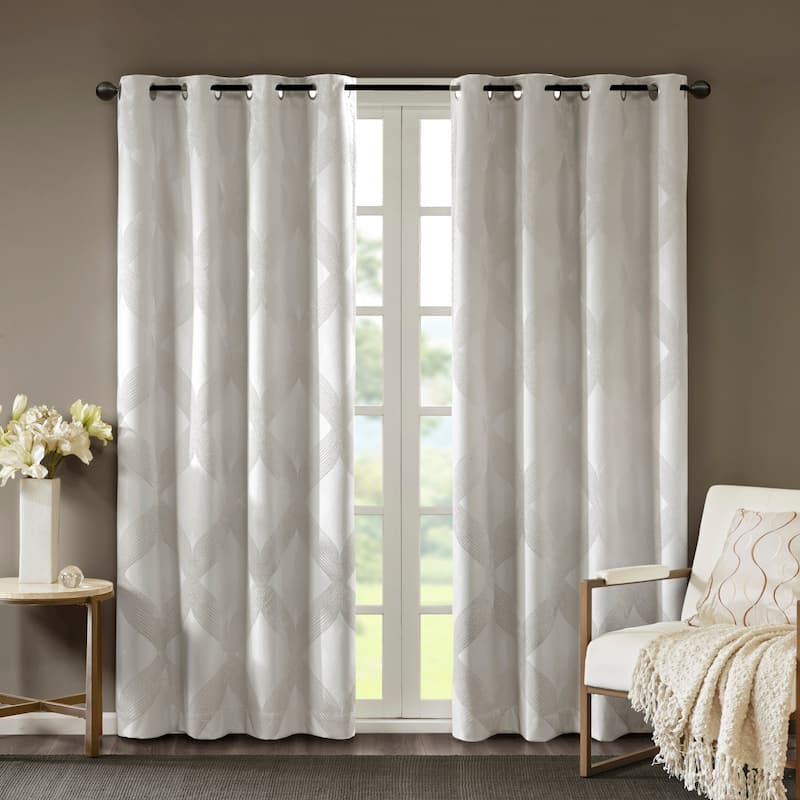 SunSmart Abel Ogee Knitted Jacquard Total Blackout Curtain Panel - 50"W X 84"L - Ivory