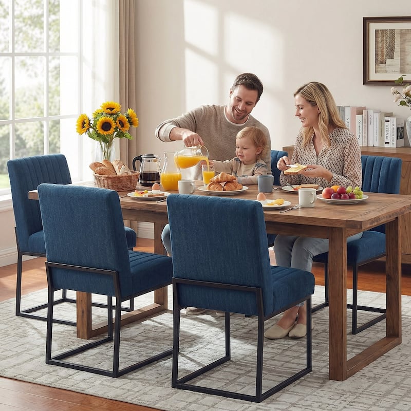 Mid Century Modern Dining Chair with Black Metal Legs
