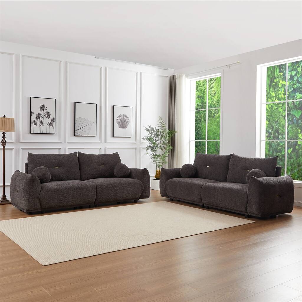 90'' Comfortable Sofa with 2 Cushions, 2 Ball Pillows, Two Sets