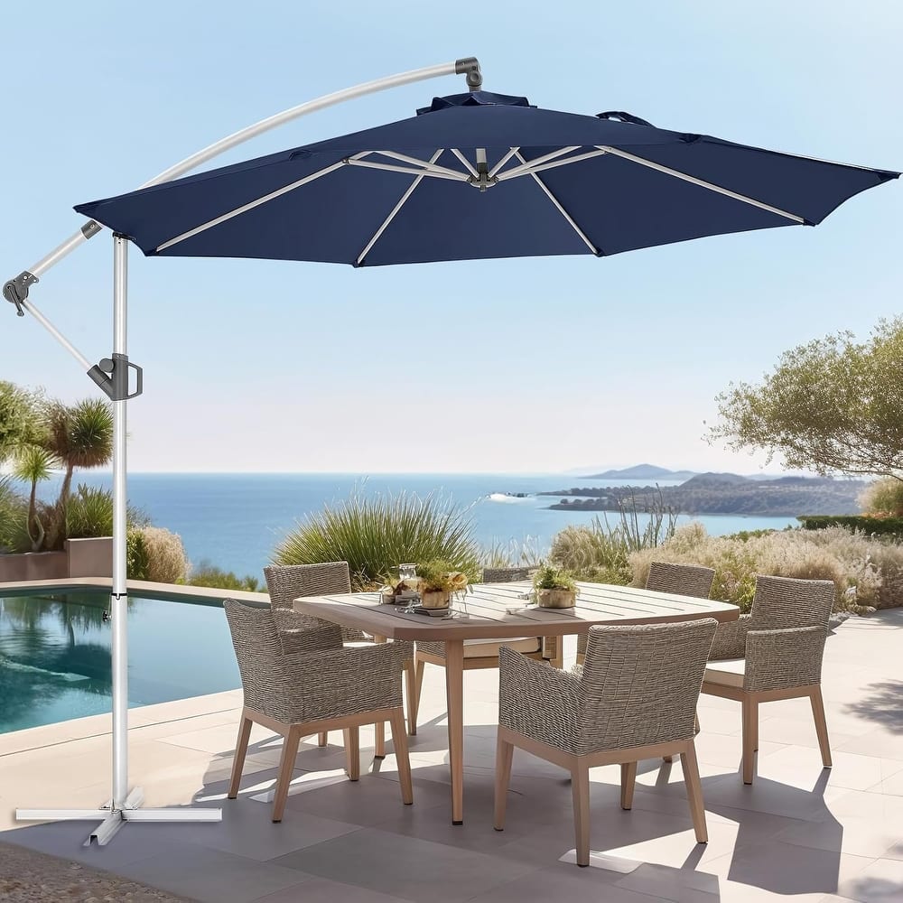 10ft Patio Umbrella, Outdoor Offset Cantilever Umbrella, Infinite Tilt, Crank and Cross Base for Garden, Swimming Pool Umbrella