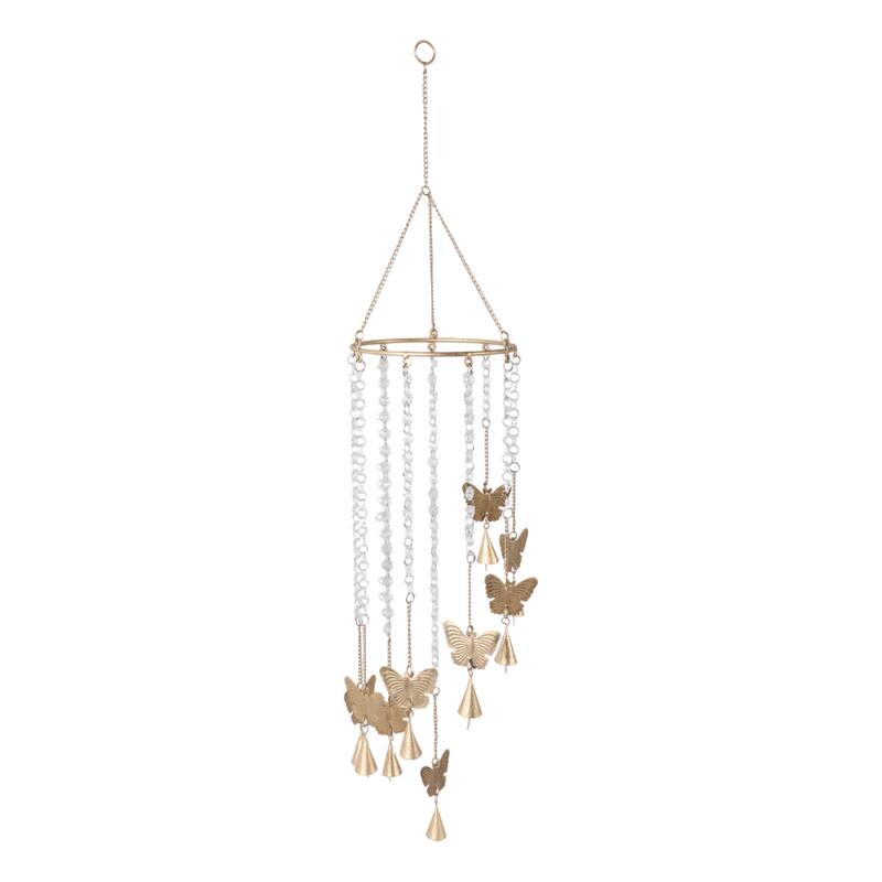 Metal Iron Wind Chime Butterflies Accents Home Garden Use - 38" Gold - 7.5" x 7.5" x 38"