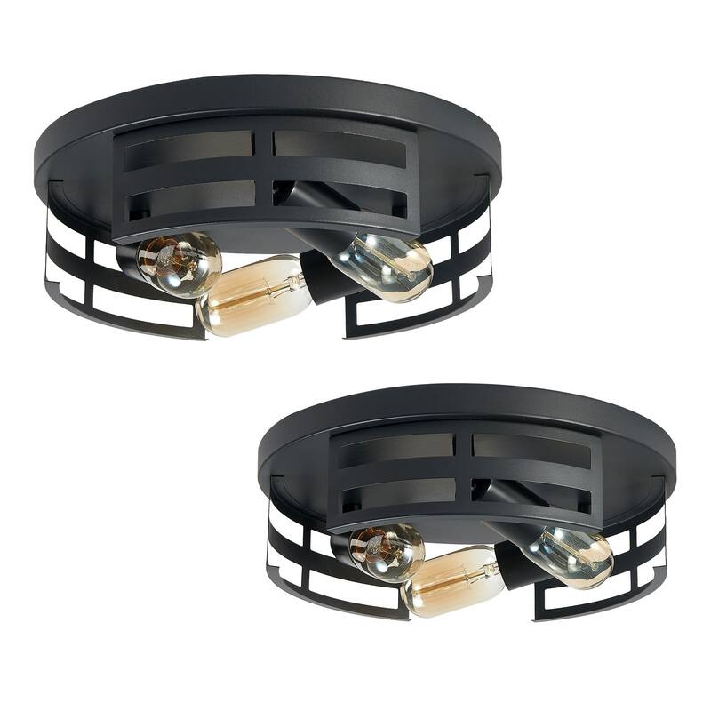 3-Light Black Farmhouse Flush Mount Ceiling Light-2 Pack For Bedroom/Living Room(Matte Black)