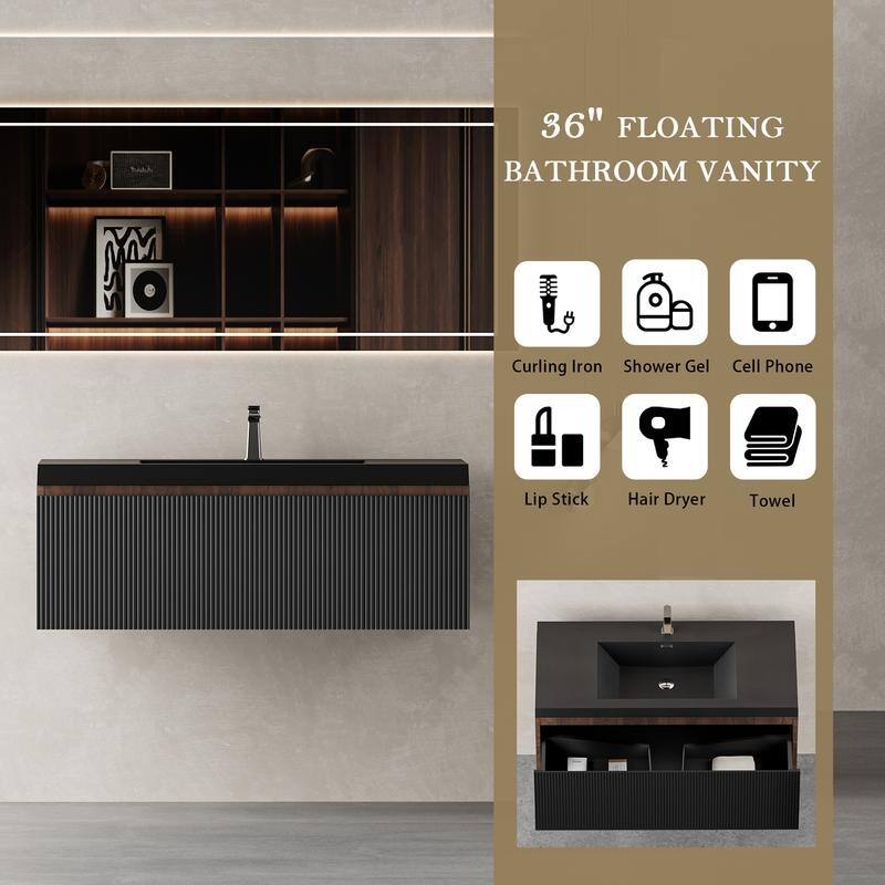 ABRUZZO Floating Vanity with Integrated Top Sink Soft-Close Wall-Mount Bathroom Cabinet