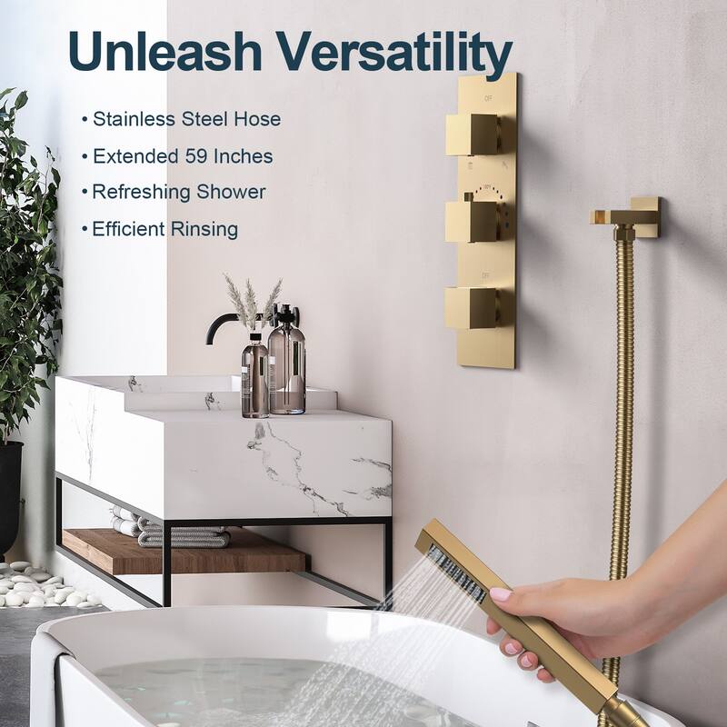 GRANDJOY 12" Ceiling-Mount Shower System Rainfall Shower Head with Anti-Scald Valve