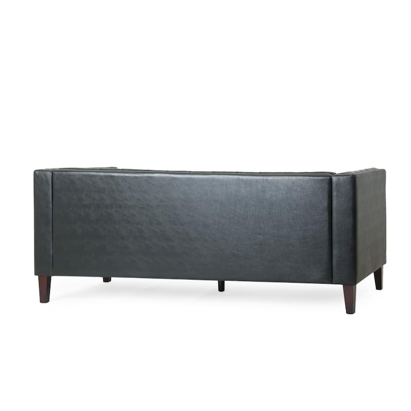75.50" Faux Leather Sofa Couch with Wood Legs, Apartment Loveseat, Retro Upholstered Sofa for Living Room