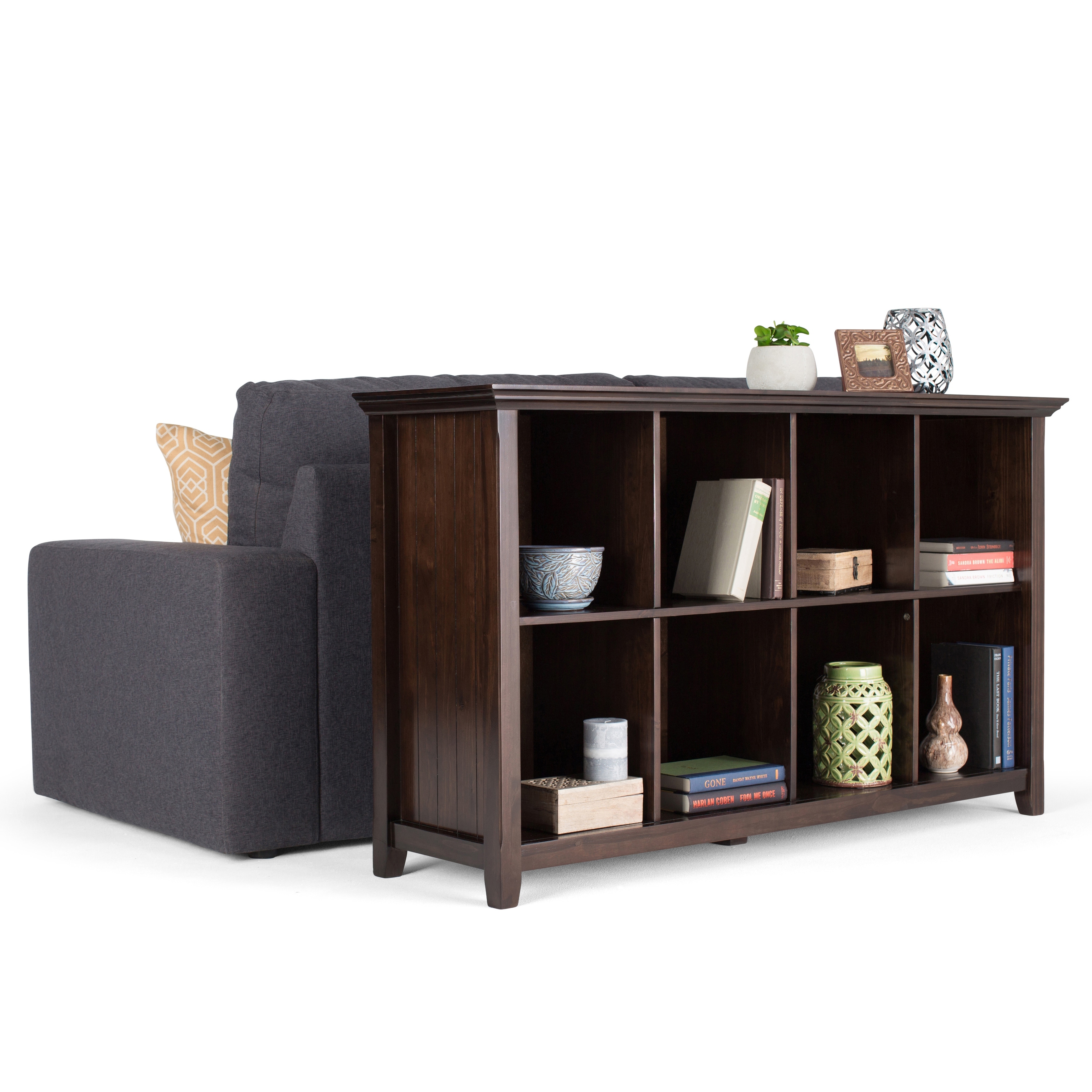 WYNDENHALL Normandy SOLID WOOD 57 inch Transitional 8 Cube Storage Sofa Table - 57"w x 15.75"d x 33"h