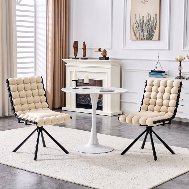 Set of 2 Puffy Bubble Velvet Dining Chairs with Ball Chain Detail