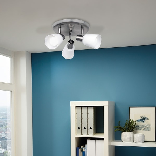Eglo Gino 3-Light Matte Nickel Circular Ceiling Track Light with White Glass