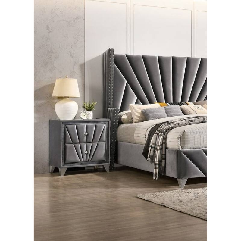 Charming Fully Upholstered Nightstand with Art Deco Appeal for Bedroom