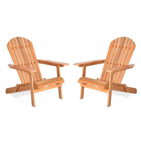 Gymax 2 PCS Eucalyptus Adirondack Chair Foldable Outdoor Wood Lounger - See Details