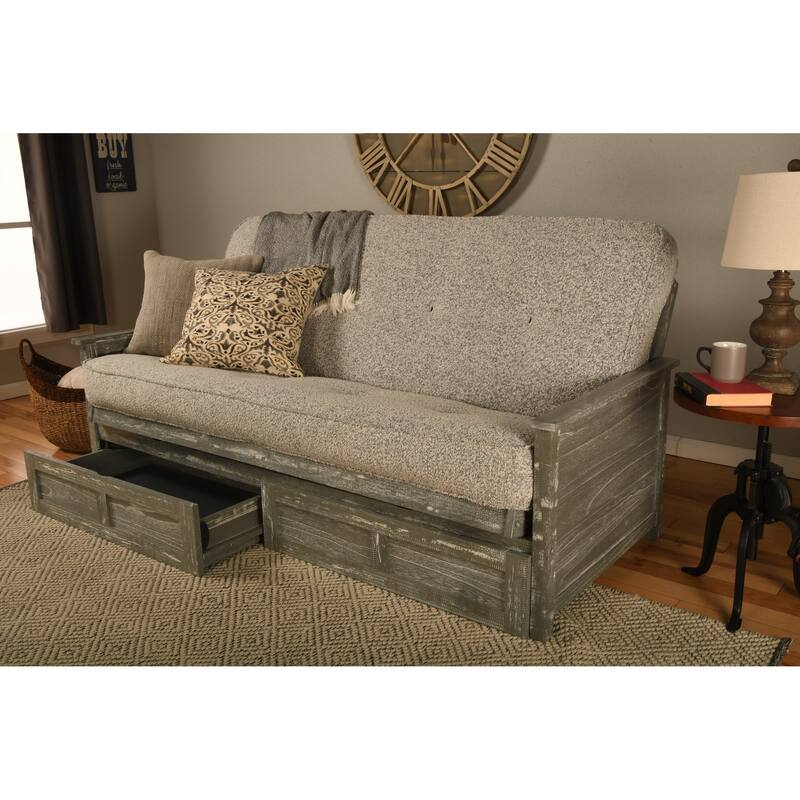 Somette Lexington Full-size Futon Set with Storage in Weathered Gray Finish with Mattress - Canton Gray