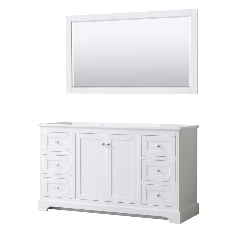 Avery 60-inch Single Vanity, No Top, No Sink, 58-inch Mirror - White, Chrome Trim, No Top