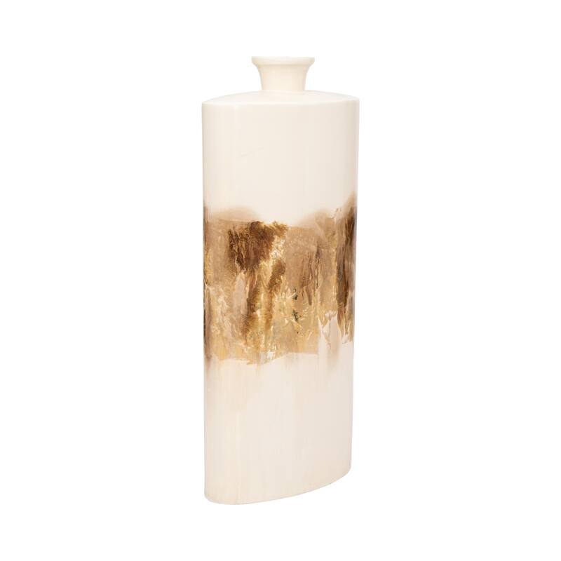 Sagebrook Home Neutral Glam Metal Pearl/Gold Two Tone Cylinder Flask Vase