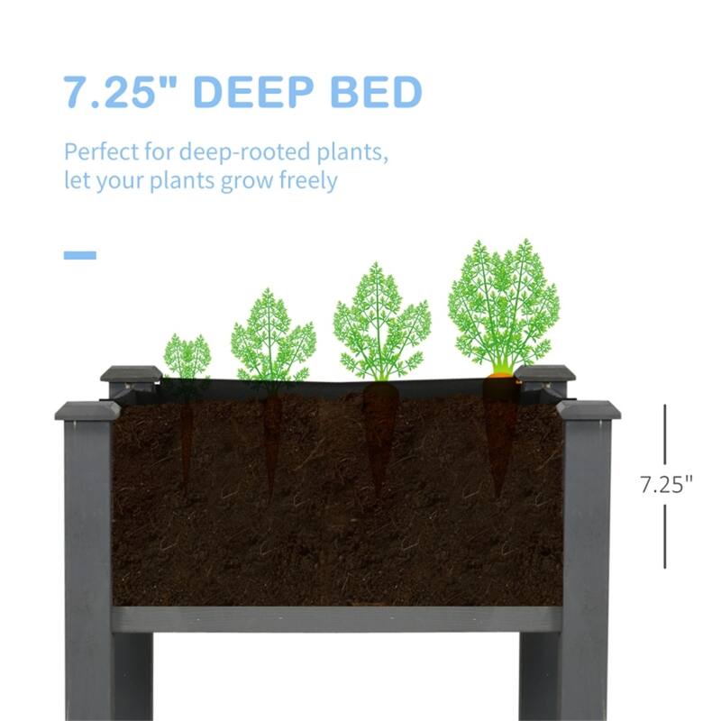 Dark Grey Fir Wood Elevated Garden Bed with Legs and Self-Drainage - 33.75" L x 18" W x 30" H